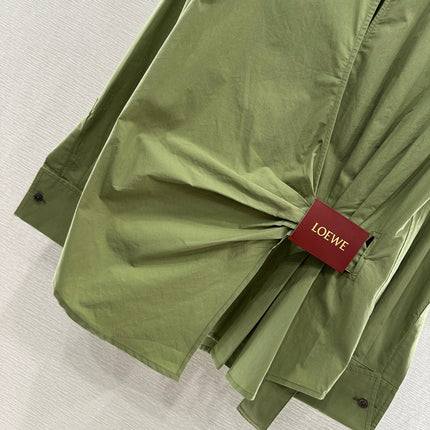 LOEWE GREEN LONG SLEEVE SHIRT WITH PLEATED WAIST