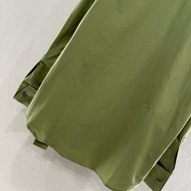 LOEWE GREEN LONG SLEEVE SHIRT WITH PLEATED WAIST
