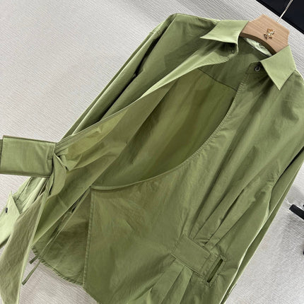LOEWE GREEN LONG SLEEVE SHIRT WITH PLEATED WAIST