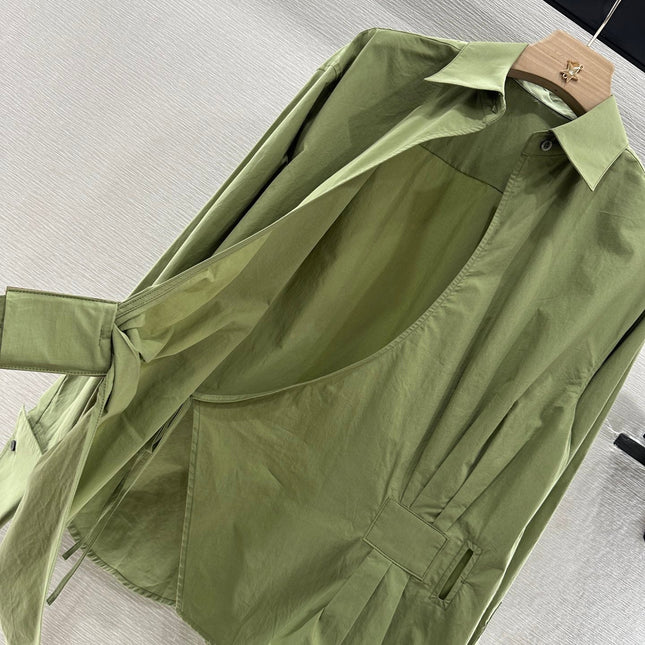 LOEWE GREEN LONG SLEEVE SHIRT WITH PLEATED WAIST