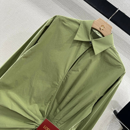 LOEWE GREEN LONG SLEEVE SHIRT WITH PLEATED WAIST