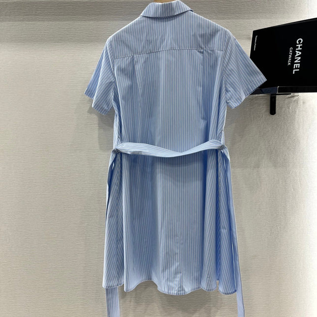 BELTED STRIPED EMBROIDERED DRESS 25S IN COTTON 265664