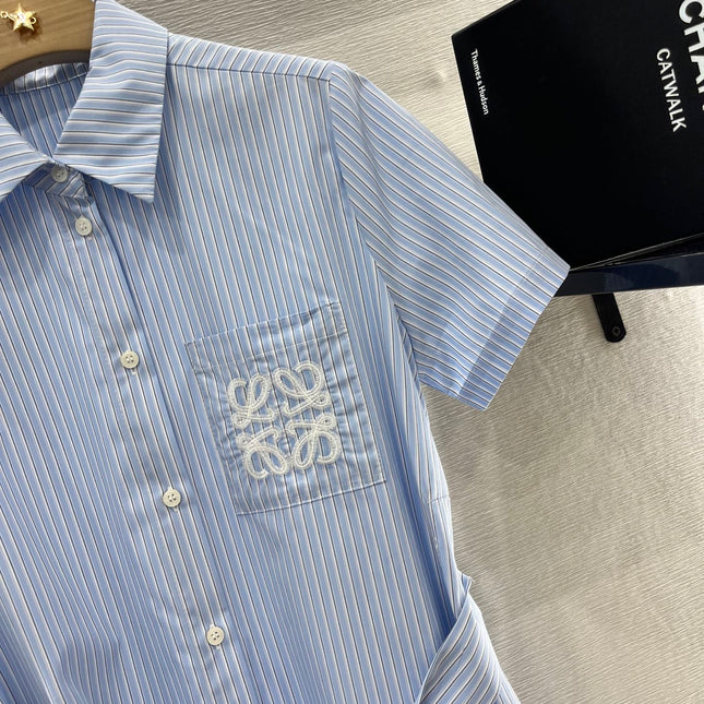 BELTED STRIPED EMBROIDERED DRESS 25S IN COTTON 265664