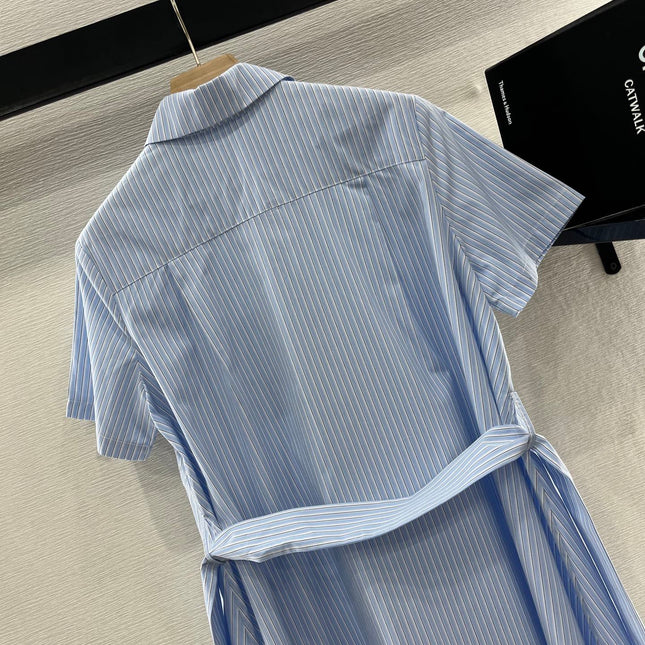 BELTED STRIPED EMBROIDERED DRESS 25S IN COTTON 265664