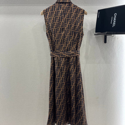 FENDI SLEEVELESS DRESS WITH BELT IN BROWN AND BLACK
