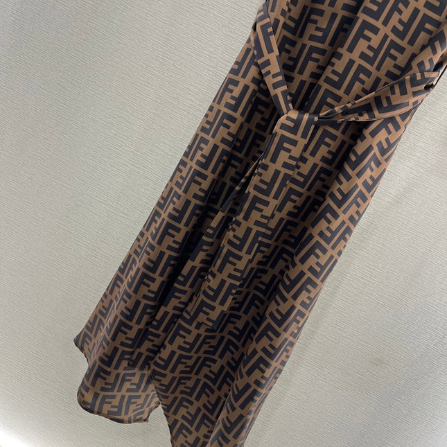 FENDI SLEEVELESS DRESS WITH BELT IN BROWN AND BLACK