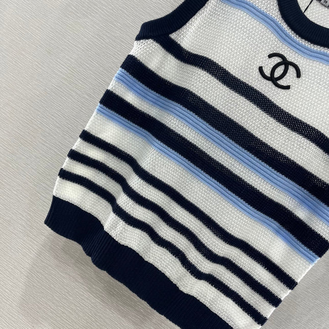CHANEL STRIPED SLEEVELESS KNIT TOP 263401