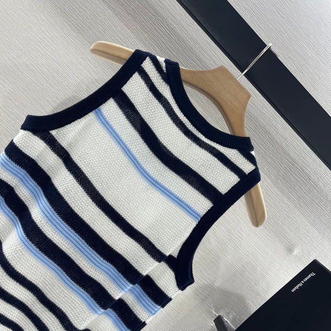 CHANEL STRIPED SLEEVELESS KNIT TOP 263401