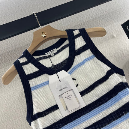 CHANEL STRIPED SLEEVELESS KNIT TOP 263401