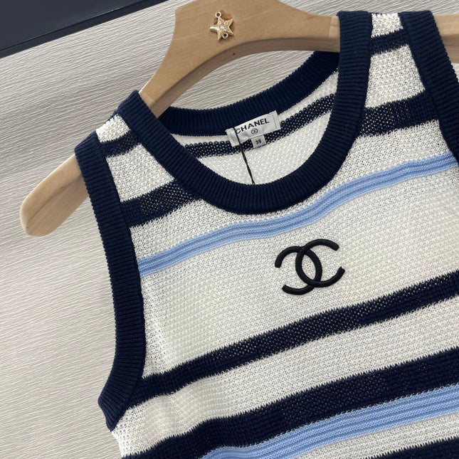 CHANEL STRIPED SLEEVELESS KNIT TOP 263401