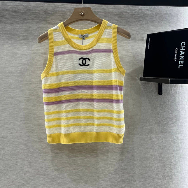 CHANEL STRIPED SLEEVELESS KNIT TOP 263403