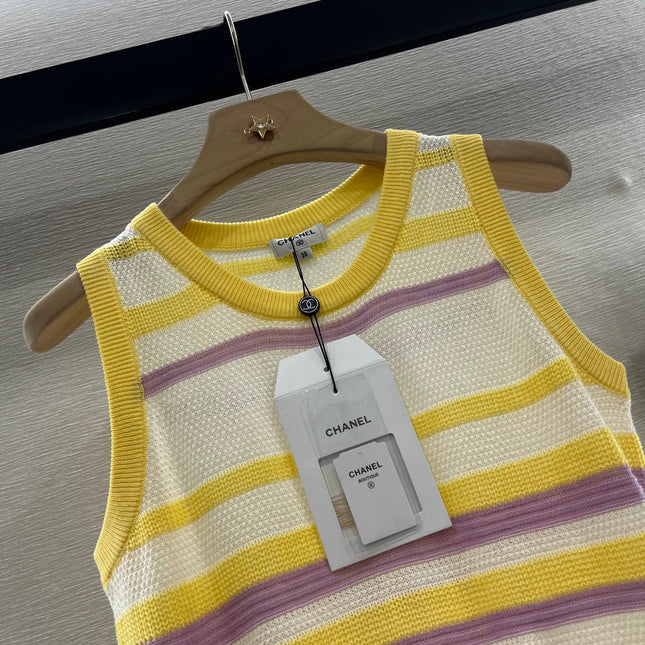 CHANEL STRIPED SLEEVELESS KNIT TOP 263403