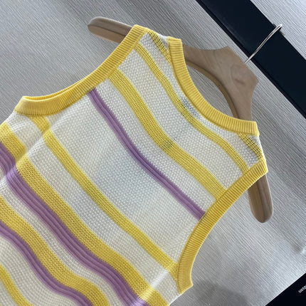 CHANEL STRIPED SLEEVELESS KNIT TOP 263403