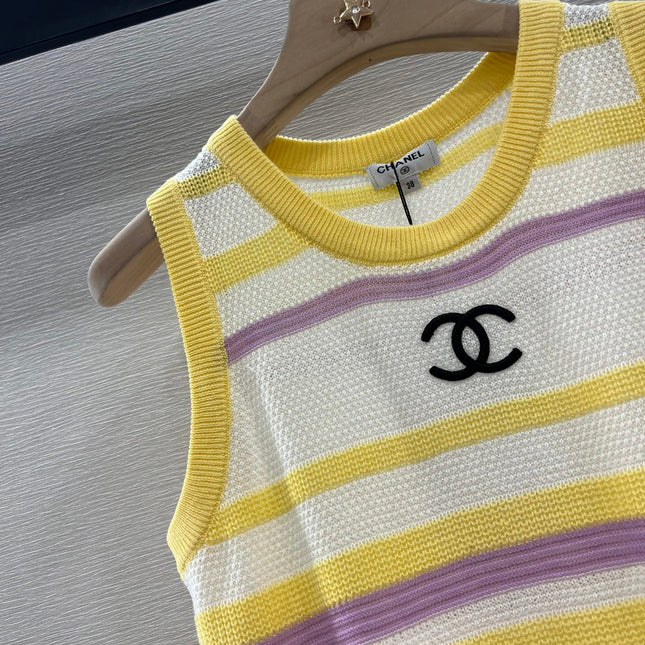 CHANEL STRIPED SLEEVELESS KNIT TOP 263403