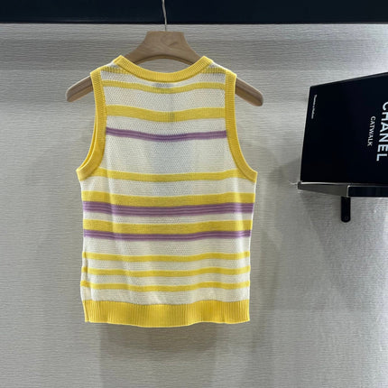 CHANEL STRIPED SLEEVELESS KNIT TOP 263403