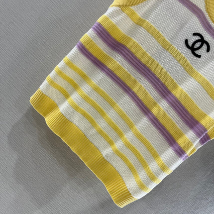 CHANEL STRIPED SLEEVELESS KNIT TOP 263403