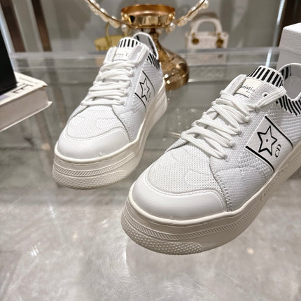 CD STAR SNEAKER 4CM IN WHITE MESH FABRIC BLACK STRIPE COLLAR DETAIL