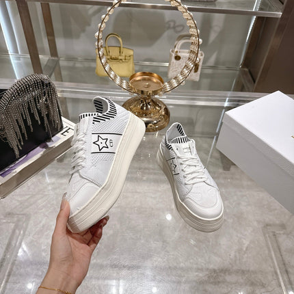 CD STAR SNEAKER 4CM IN WHITE MESH FABRIC BLACK STRIPE COLLAR DETAIL