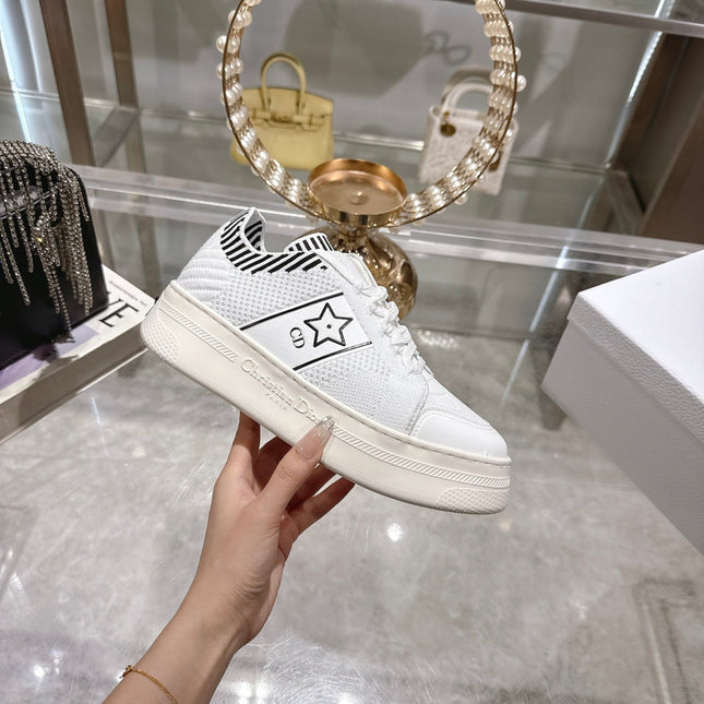 CD STAR SNEAKER 4CM IN WHITE MESH FABRIC BLACK STRIPE COLLAR DETAIL