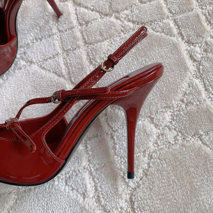Slingback Ruby Leather With Stylized Cross Straps - High heels