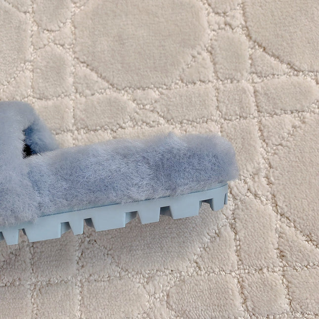 RABBIT FUR SLIPPERS RHINO GRAY WITH EMBROIDED LOGO