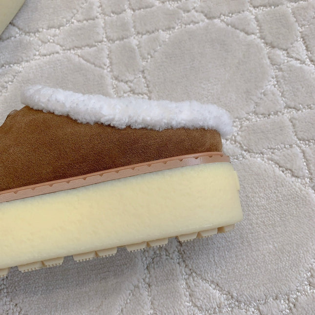 PRA MULES SHEARLING LINING IN TAN SUEDE