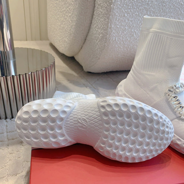 VIV' RUN LIGHT SOCKS ANKLE BOOTS IN WHITE FABRIC STRASS BUCKLE