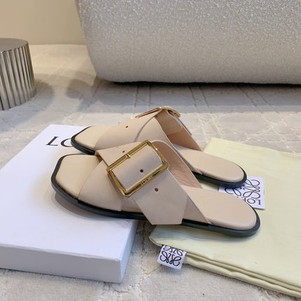 PETAL BELT FLAT SANDAL IN BEIGE CREAM CALFSKIN