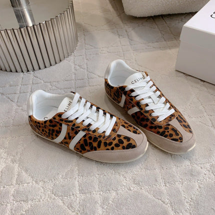 CELINE 25S JOGGER LOW LACE UP SNEAKER IN LEOPARD PRINT CALFSKIN AND SUEDE