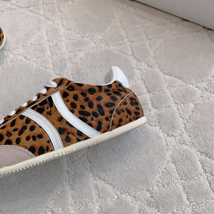 CELINE 25S JOGGER LOW LACE UP SNEAKER IN LEOPARD PRINT CALFSKIN AND SUEDE