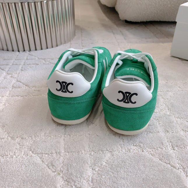 CELINE 25S JOGGER LOW LACE UP SNEAKER IN DEEP TEAL CALFSKIN AND SUEDE