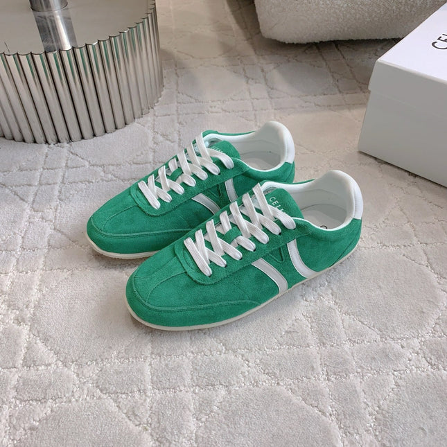 CELINE 25S JOGGER LOW LACE UP SNEAKER IN DEEP TEAL CALFSKIN AND SUEDE