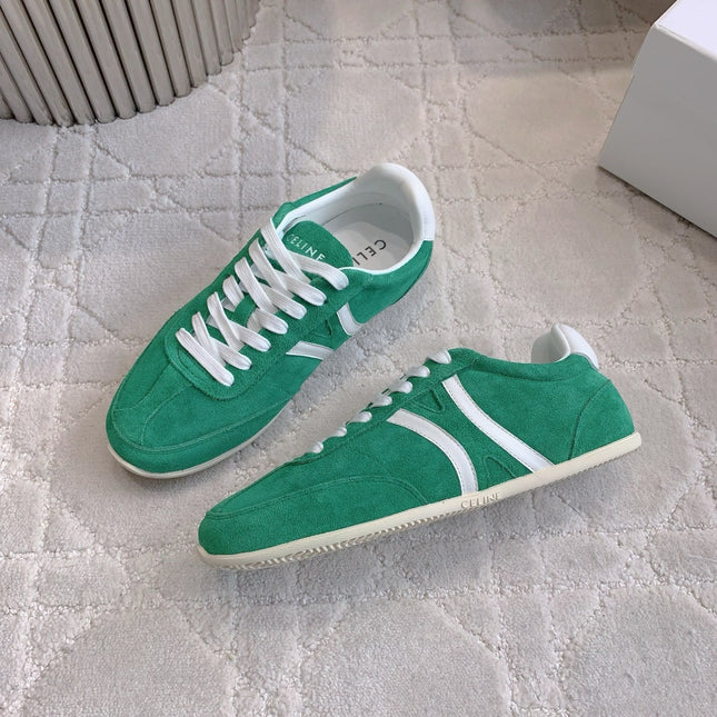 CELINE 25S JOGGER LOW LACE UP SNEAKER IN DEEP TEAL CALFSKIN AND SUEDE