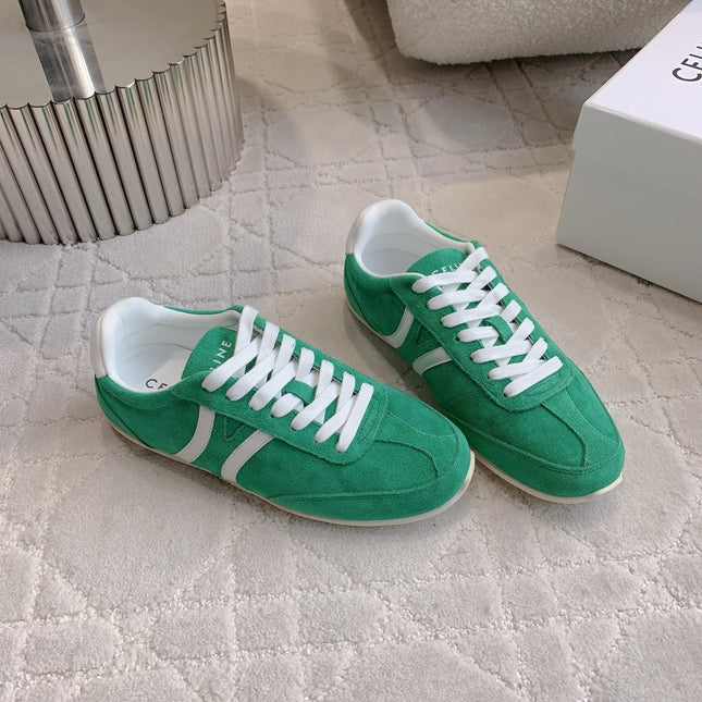 CELINE 25S JOGGER LOW LACE UP SNEAKER IN DEEP TEAL CALFSKIN AND SUEDE