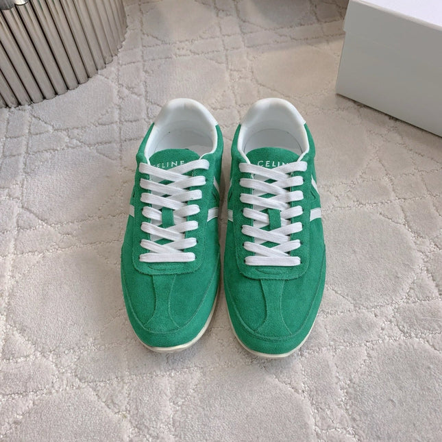 CELINE 25S JOGGER LOW LACE UP SNEAKER IN DEEP TEAL CALFSKIN AND SUEDE