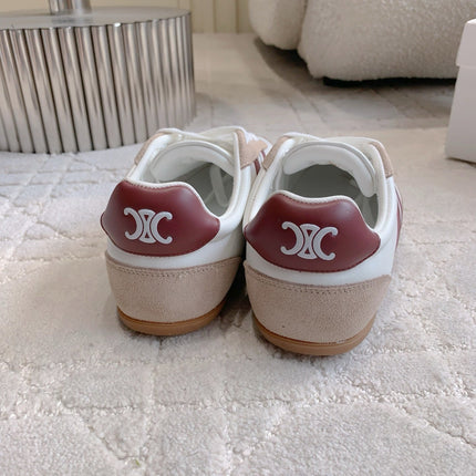 CELINE 25S JOGGER LOW LACE UP SNEAKER IN WHITE BEIGE RED CALFSKIN AND SUEDE