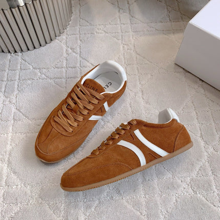 CELINE 25S JOGGER LOW LACE UP SNEAKER IN RUST BROWN CALFSKIN AND SUEDE
