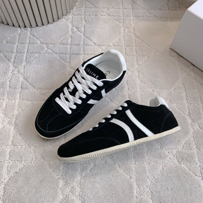 CELINE 25S JOGGER LOW LACE UP SNEAKER IN BLACK CALFSKIN AND SUEDE