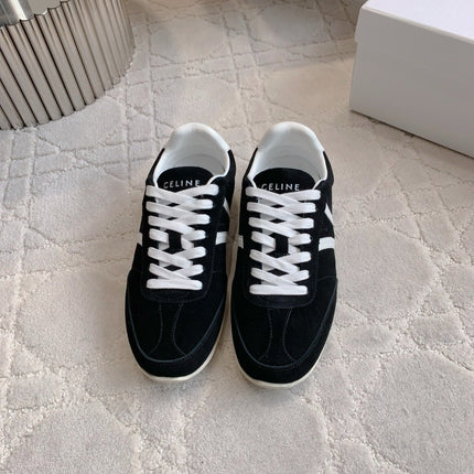 CELINE 25S JOGGER LOW LACE UP SNEAKER IN BLACK CALFSKIN AND SUEDE