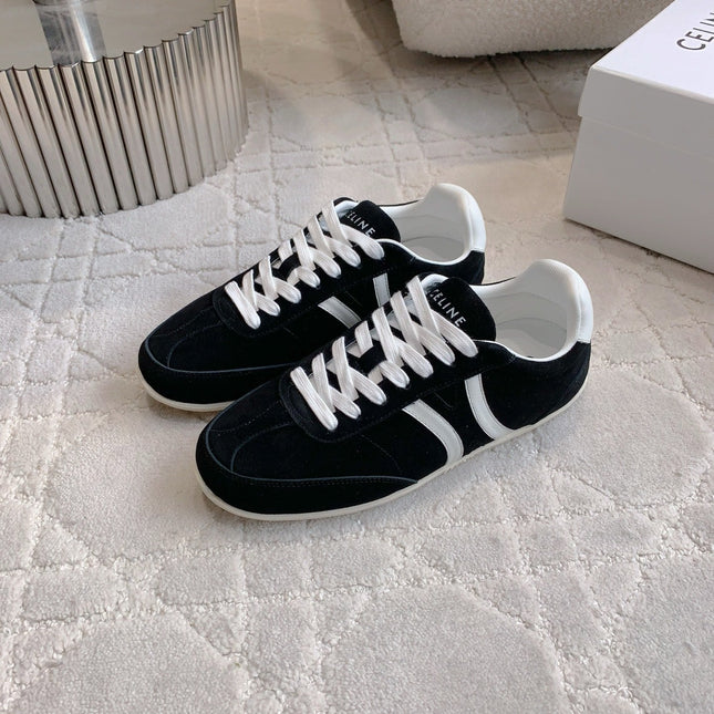CELINE 25S JOGGER LOW LACE UP SNEAKER IN BLACK CALFSKIN AND SUEDE