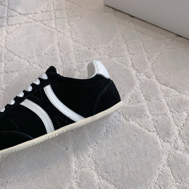 CELINE 25S JOGGER LOW LACE UP SNEAKER IN BLACK CALFSKIN AND SUEDE
