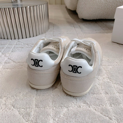 CELINE 25S JOGGER LOW LACE UP SNEAKER IN LIGHT GRAY CALFSKIN AND SUEDE