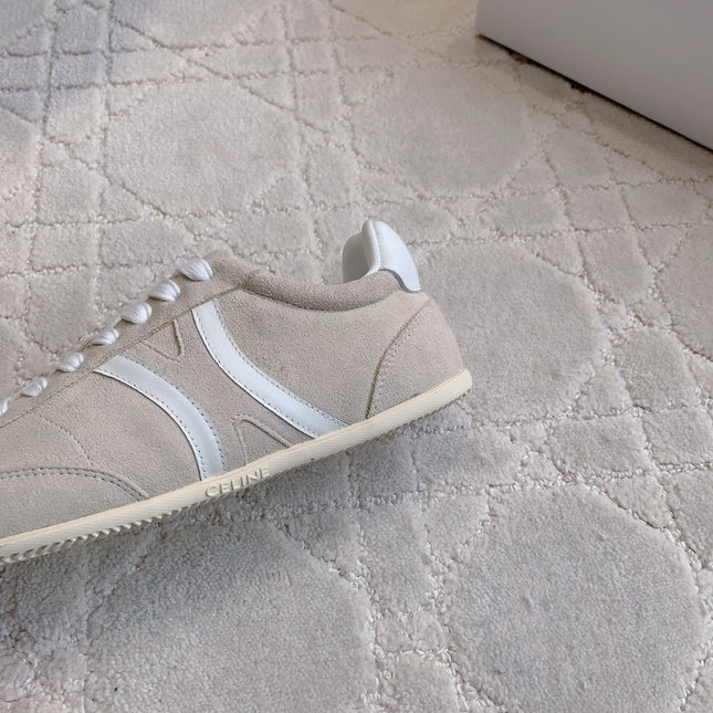 CELINE 25S JOGGER LOW LACE UP SNEAKER IN LIGHT GRAY CALFSKIN AND SUEDE