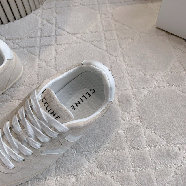 CELINE 25S JOGGER LOW LACE UP SNEAKER IN LIGHT GRAY CALFSKIN AND SUEDE