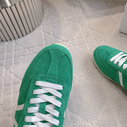 CELINE 25S JOGGER LOW LACE UP SNEAKER IN DEEP TEAL CALFSKIN AND SUEDE