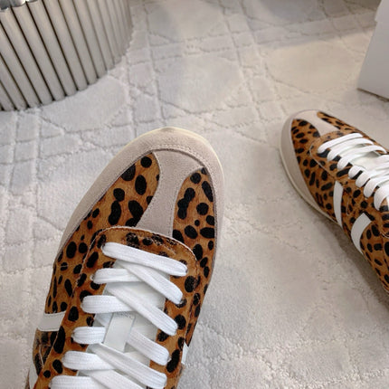 CELINE 25S JOGGER LOW LACE UP SNEAKER IN LEOPARD PRINT CALFSKIN AND SUEDE