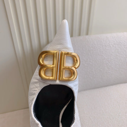 BALENCIAGA 25S HIGH SLINGBACK 35 MM IN WHITE LAMBSKIN WITH GOLD HARDWARE