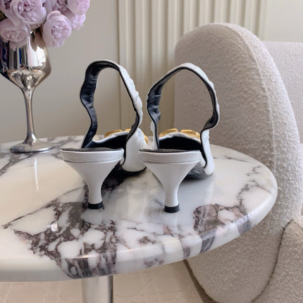 BALENCIAGA 25S HIGH SLINGBACK 35 MM IN WHITE LAMBSKIN WITH GOLD HARDWARE