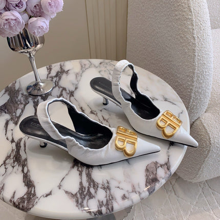 BALENCIAGA 25S HIGH SLINGBACK 35 MM IN WHITE LAMBSKIN WITH GOLD HARDWARE
