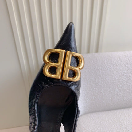 BALENCIAGA 25S HIGH SLINGBACK 35 MM IN BLACK LAMBSKIN WITH GOLD HARDWARE